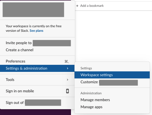 slack workspace settings